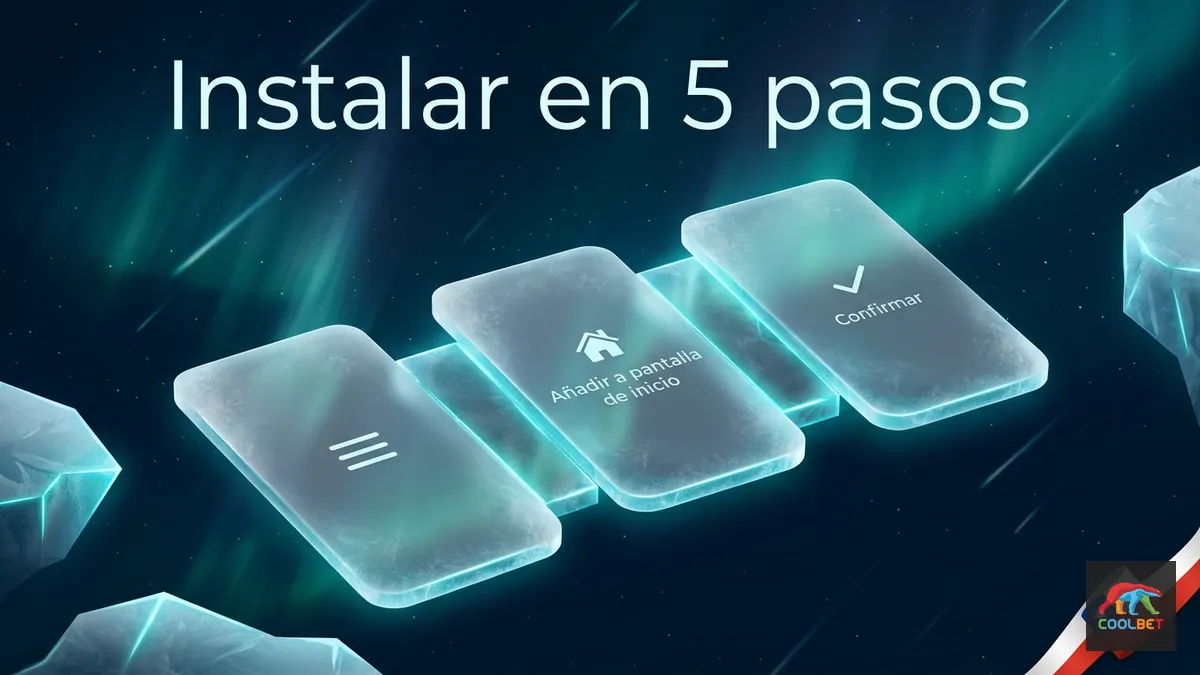 Secuencia de pasos para instalar el acceso directo en el celular, con acentos helados y bandera de Chile