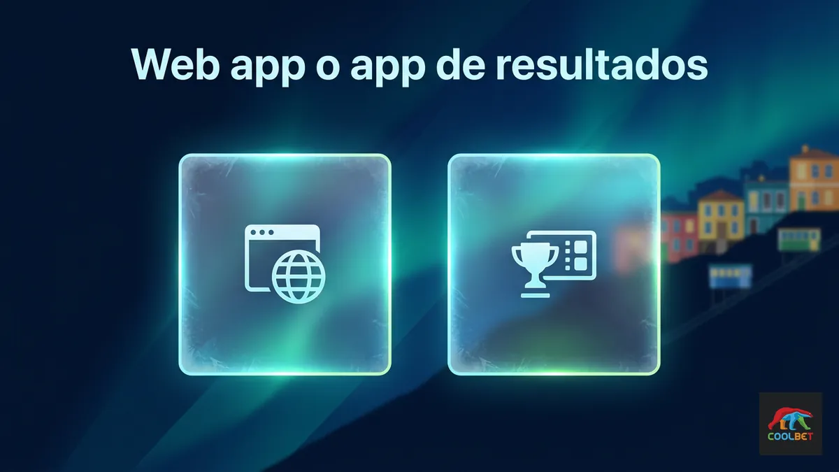 Comparación visual entre el acceso web de Coolbet y una app de resultados, fondo inspirado en Valparaíso, Chile