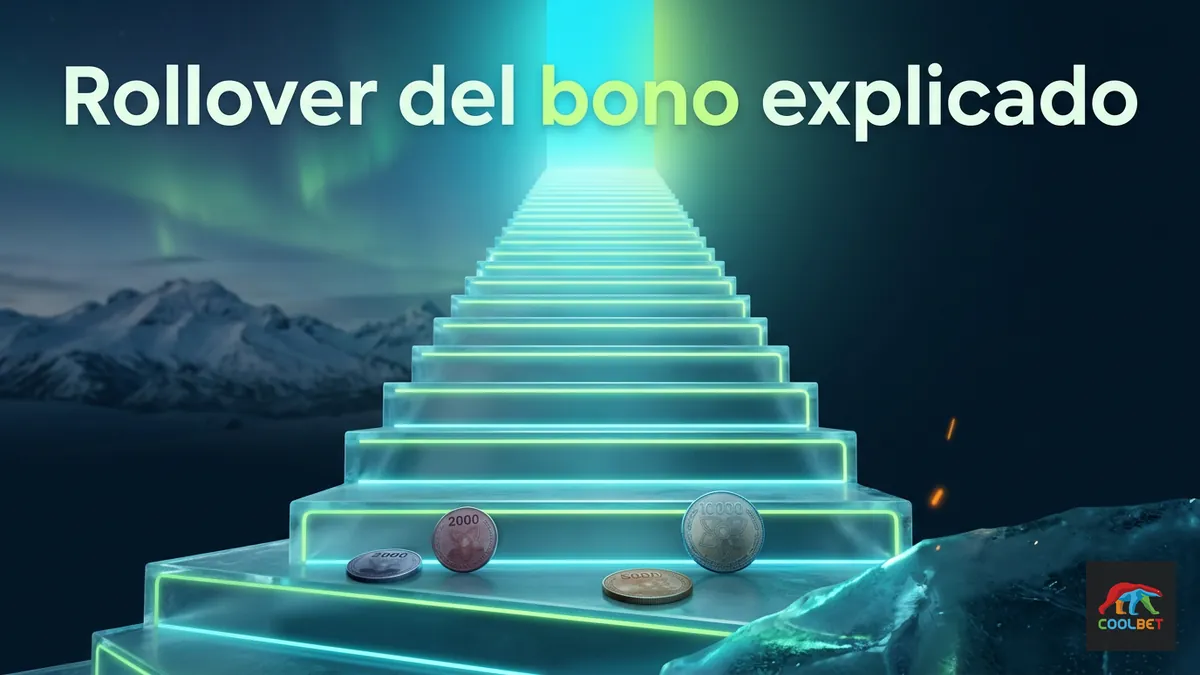 Escalera de hielo iluminada que representa el rollover del bono deportivo y de casino de Coolbet en Chile