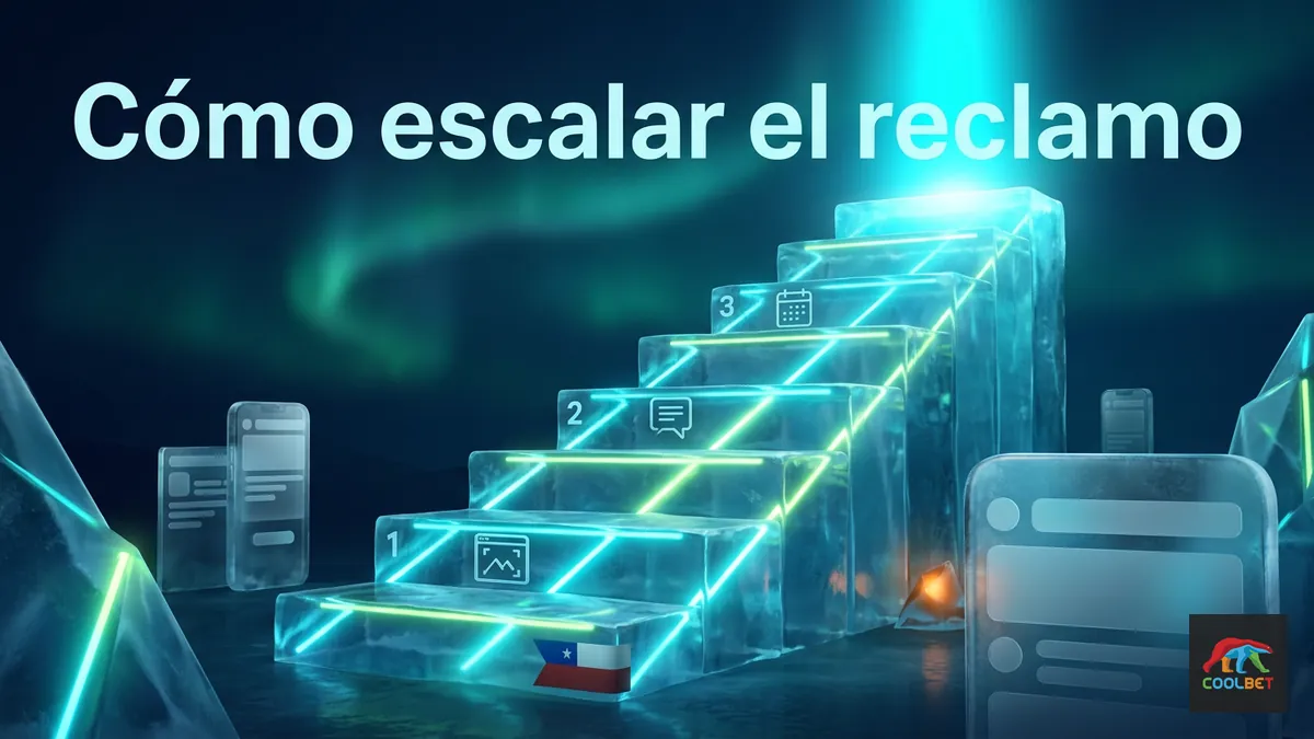 Escalera de hielo iluminada que representa los pasos para escalar un reclamo de retiro en Coolbet Chile